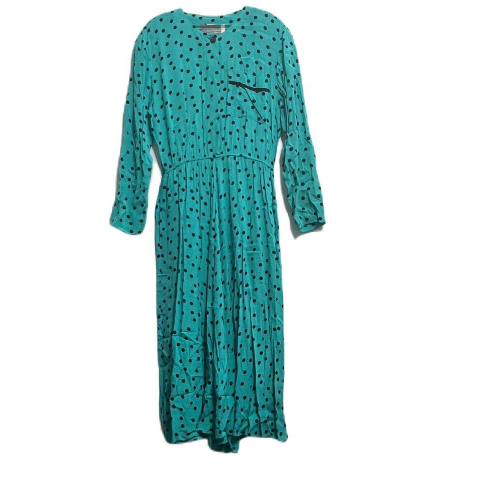 Vintage 1980s Carol Anderson California LS Polka Dot Circle Skirt Dress 13/14